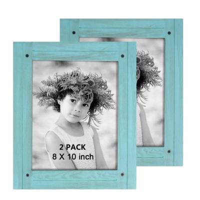 China Blue Rustic Antique Personalized Wooden Photo Frame 2 Eco-Friendly Customizable Se for sale