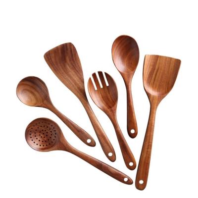 China A sustainable set of wooden kitchen utensils wooden spoons and cooking salad forks set consists of 6 pieces for sale