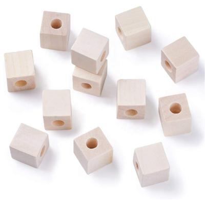 China 50Pcs 19-20mm Eco-friendly Material Natural White Wooden Cube Beads Unfinished Big Hole Wood Craft Blocks for sale