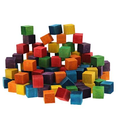 China Eco-Friendly Material Wholesale Small Square Colored Wooden Craft Cube Blocks Wooden Cubes For DIY Crafts ((100 packs) for sale