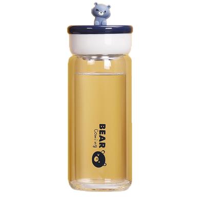 China Sustainable 260ml Customized Logo Juice Glass Bottle With Rope Double Wall Insulated Glass Water Bottle for sale