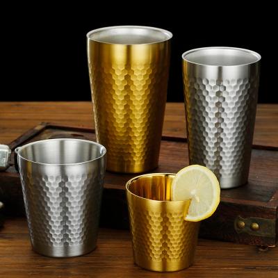 China Korean Style 304 Stainless Steel Disposable Beer Mug Diamond Pattern Hammer Water Cup Double Wall Tea Drinks Tumbler for sale