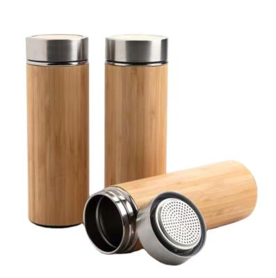 China Customized Sustainable Double Wall Stainless Steel Tumbler 450ml Vacuum Insulated Bamboo Water Bottle for sale