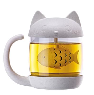 China 250ml Sustainable Grain Fiber Cartoon Cat Tea Mug Customized Gift Creative Cute Glass Cup for sale