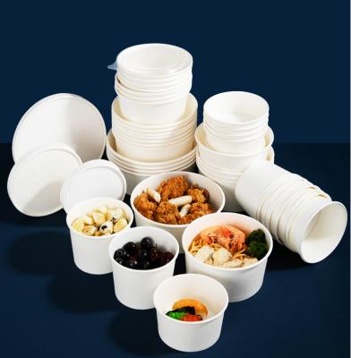 China Biodegradable Disposable Dessert Container Salad Bowl Ice Cream Cup With Lid Round Paper Bowl for sale