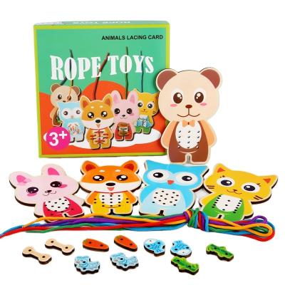 China Early Educational Montessori Educational Kids Toys DIY String Play String Animals Lacing Card Children Wooden Toys for sale