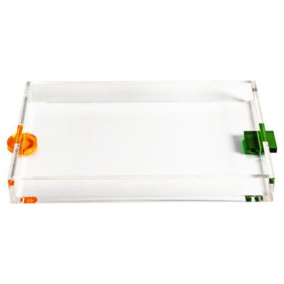 China Waterproof Wholesale Trays Acrylic Acrylic Tray With Handles Coffee Tray Serving Holder for sale