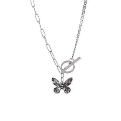 China Retro Hiphop Butterfly Necklace OT Hug Hip Hop Clavicle Chain Designed Stainless Steel Chain Necklace for sale