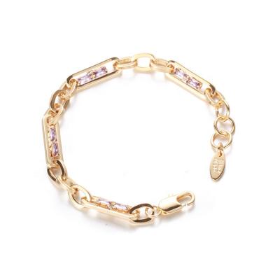 China TRENDY Purple Zircon Inlaid Hollow Chandelier Dreamy Bangle Joker Bangle Design Braided Chain Copper Plated 18K Gold Bangle for sale