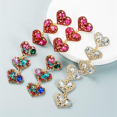 China TRENDY Fashion Heart Shape 3 Color Rhinestone Dangle Earrings For Women Stud Earrings For Women Shape Earring 2021 Jewelry Gift for sale