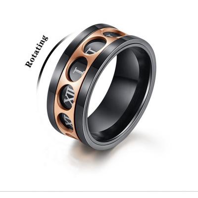 China Fashionable Roman Digit Swivel Ring Titanium Hollow Men's Steel Ring Black Rose Gold Dominion Ring Fashionable for sale