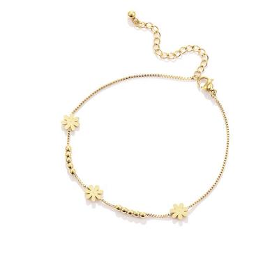 China Long Color Keeping Titanium Steel Anklet Small Daisy Lady Anklet Fashion Colorproof Titanium Steel Plated 18K Gold Flower Anklet for sale