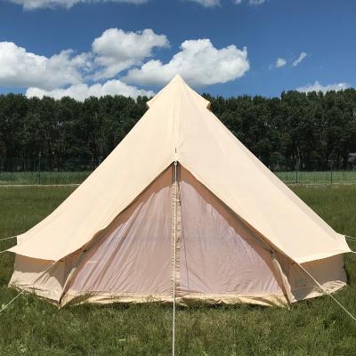 China Straight Tether Type 4 Season Fire Retardant Canvas Teepee Events Tent 4m Outdoor Bell Tent With Stove Jack for sale