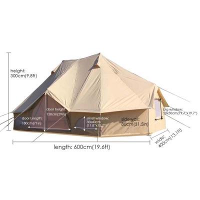 China Straight Tie Type 6x4m Twin Poles Heavy Canvas Emperor Glamping Bell Tent Hot Selling China Supplier 6m Used Bell Tents Emperor Camping Tent for sale