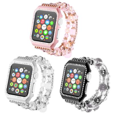 China Luxury Metal Jewelry Watch Strap Case For Apple Watch 38mm 40mm 42mm 44mm Diamond Design Shockproof Protective Protective Watch Case Strap 01 for sale