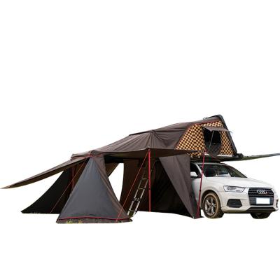 China Outdoor portable camping roof top tent extended hard shell type quickly open and fold semi-automatic roof top car tent for sale