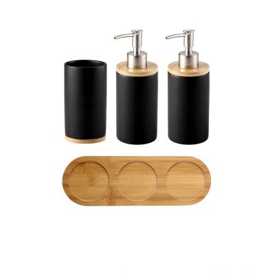 China Sustainable Waterproof Lotion Pump Bottle Bathroom Soap Dish And Toothbrush Holder Set for sale