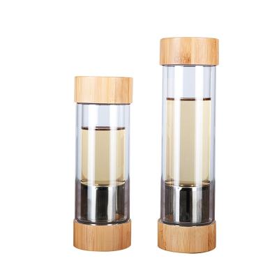 China PORTABLE wholesale glass mug with case 2 bamboo lid for drinking water and milk for sale