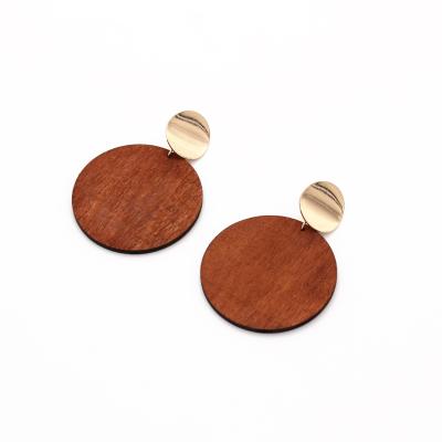 China Popular Fashion Ladies Ear Drop Vintage Round Shape Wooden Earrings for sale