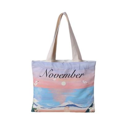 China Stylish Digital Printing Cotton Durable Full Color Canvas Tote Bag For Womens Fashion With Snap Closure for sale