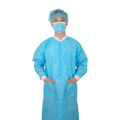 China With buttons /knit collar & Antistatic Cuff SMS Lab Coats PPE Disposable Products , Watch PPE Disposable Gowns for sale