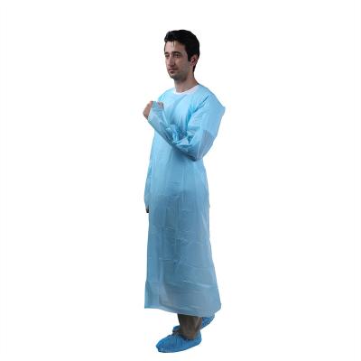 China Eco-friendly best selling disposable long sleeve waterproof CPE apron with blue color pe gown for sale