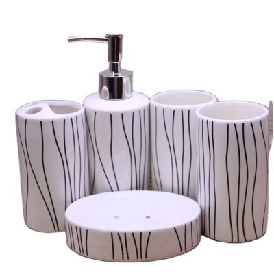 China Sustainable Hotel Luxury Bathroom Family Direct Sales Supplier Ceramic Manual Soap Dispenser Accessory Set for sale