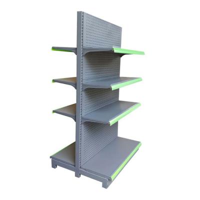 China Single Sided Back Mesh Racks Empty Metal Supermarket Display Shelving Shelf for sale