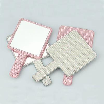 China Small Plastic Cosmetic Makeup Bling Logo Double Sided Personal Place Hand Held Mirror for sale