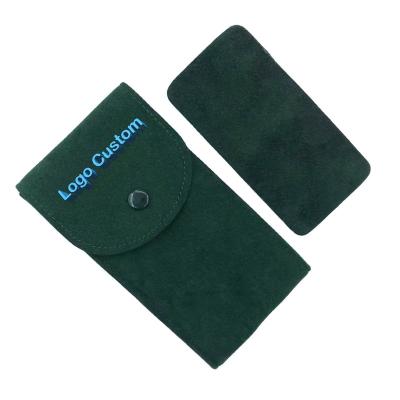 China Cheap Watch Storage Green Velvet Travel Watch Pouch Suede Velvet Roll Pouch With Button For Watch Store for sale