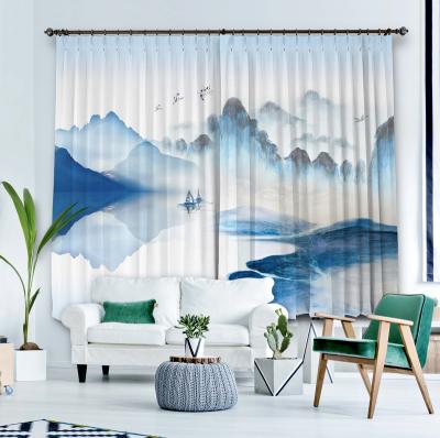 China Chinese Style 3D Digital Insulated Scenery Printing High Quality Curtain For Living Room for sale