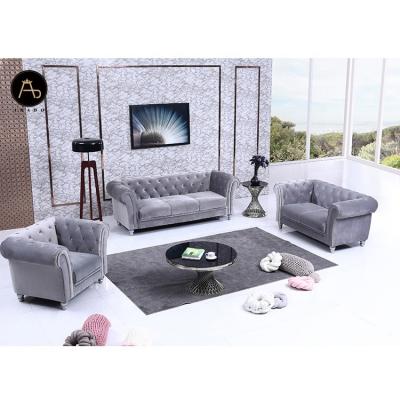 China Customized Home Furniture Living Room Fabric Velvet Chesterfield Sofa Set Newest Classic Color Designs 2021 for sale