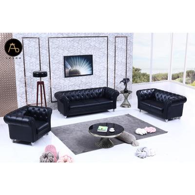 China European Luxury Living Room Furniture Customized Black Leather Color Style Chesterfield Sofa Set for sale