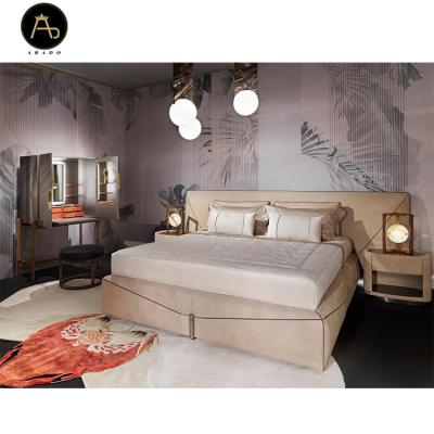 China Italian luxury large genuine nubuck bedroom furniture customization factory design leather beds for sale