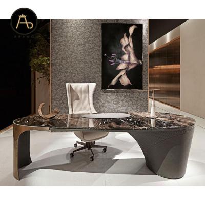 China Newest Customization Factory Design Home Office Furniture Set Luxury Italian Marble With Leather Desk for sale