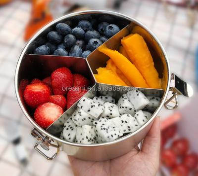 China 1200ml Round Stainless Steel Sustainable Lunch Box With X Divider Kids Outside And Go To School Bento Boxes for sale