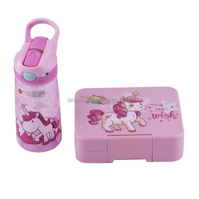 China Cartoon Microwave/Dishwasher Safe Wholesale Bento Lunch Box Plastic Water Bottle For Kids School Customized for sale