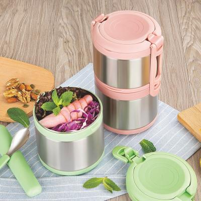 China 1 Tier 850ml Vacuum Food Pot 2 Tiers 1400ml Stainless Steel Food Warmer Thermos PORTABLE Thermos Food Container Around Hot Lunch Box for sale