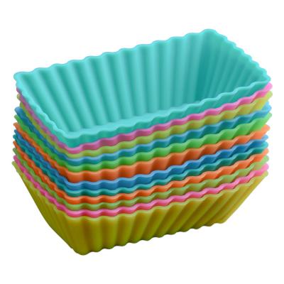 China Eco-Friendly Rectangle Muffin Cupcake Pans Non Stick Muffin Cups Silicone Cake Baking Cups for sale