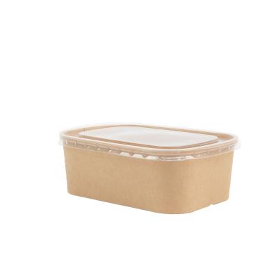 China Bio-degradable Disposable Eco Take Away 750ml Paper Kraft White Food Salad Bowl With Rpet Lids for sale