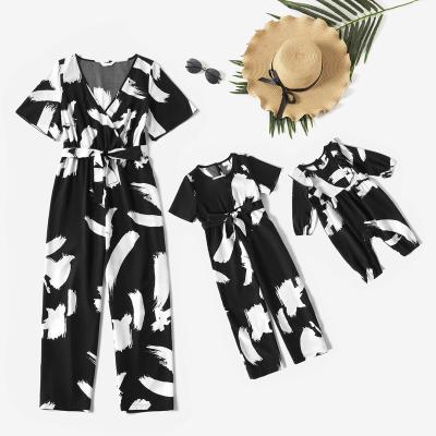 China Mommy and Me QUICK DRY Overall Romper Matching Overalls White Black Mother Daughter Graffiti Abstract Family Look Clothes for sale