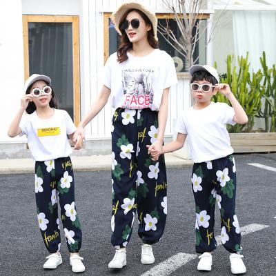 China New QUICK-DRY Digital bouquet feet lantern yoga pants Parent-child wear casual loose pants family summer pants matching clothes for sale