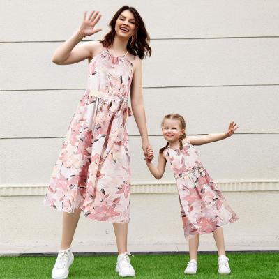 China Irregular Family Look QUICK DRY Look Cake Dress With Halterneck Straps Mommy And Me Matching Mother And Daughter Dress Family Outfits for sale