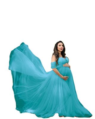 China Anti Allergy Sexy Pregnant Female Baby Shower Dresses Mesh Woman Pregnancy Photo Shooting Long Dress Photography Session Maternity Dress for sale