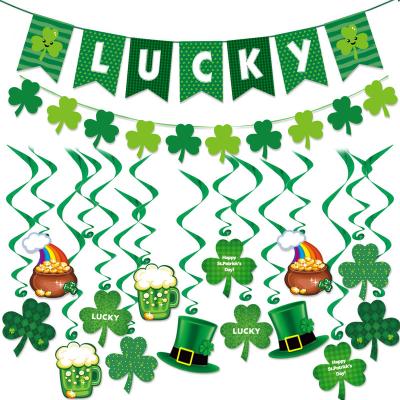 China New Hot Selling St Patrick's Day Banner Party Decoration Supplies Irish Four Leaf Clover Foil Balloon Banner Flag Balloons Set for sale