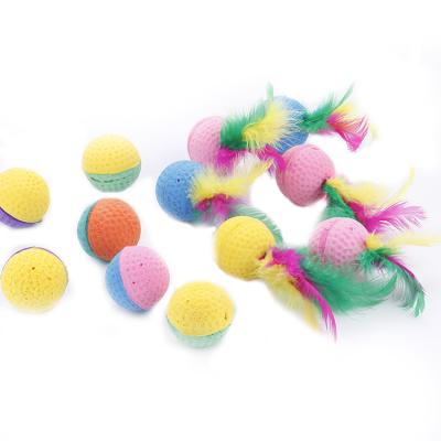 China Viable latex foam ball sponge ball with feather and without feather cat toy wholesale in stock cat toy for sale