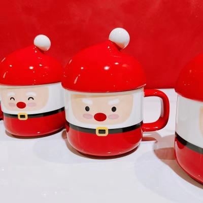 China Sustainable Hot Selling Amazon Cartoon Santa Claus Expression Mug , Christmas Gift Ceramic Coffee Mug With Lid for sale