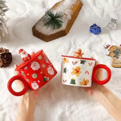 China Christmas Gift Viable Hot Sale Ceramic Mug with 3D Silicone Cover, Ceramic Cup with Big Round Handle, Santa Tree Snowman Cup for sale