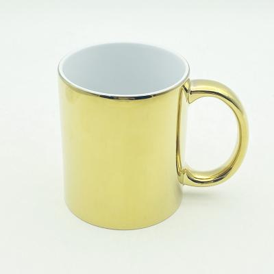 China Viable Wholesale High Quality 11oz Straight Body Plated Silver Plated Gold Porcelain Top Grade Ceramic Coffee Mug for sale