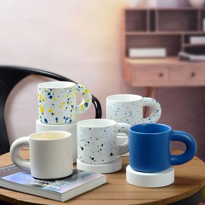 China 470ML Viable Hot Selling Klein Fat Blue Ceramic Mug With Handle,Simple And Practical Coffee Ins Nordic Style Ceramic Mug for sale